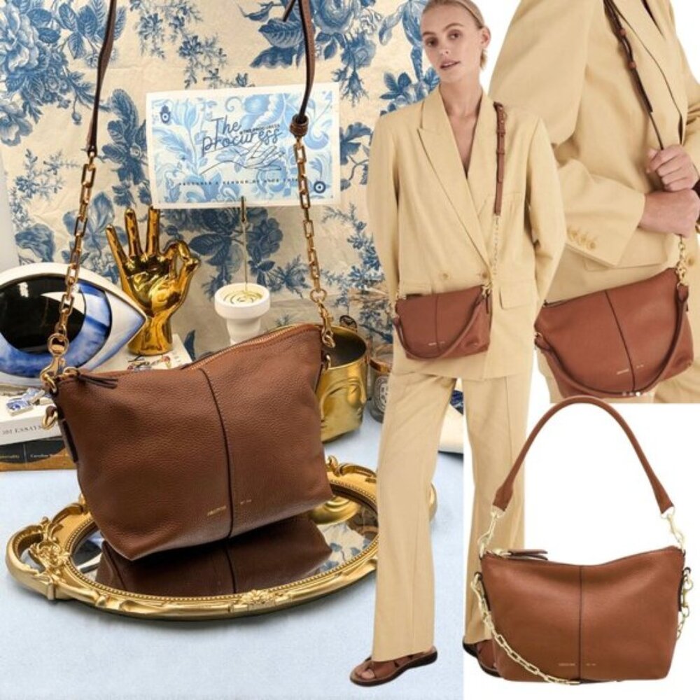 🆕 OROTON 🧿 NWOT Lily Zip Top Leather Crossbody, Brown *MISSING TOP STRAP*